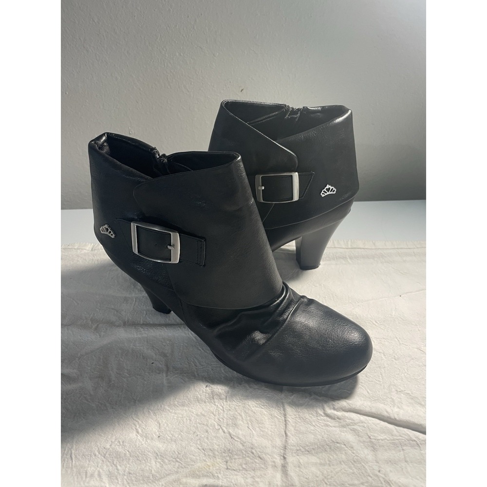 Fergalicious Women's Black Ankle Boots Buckle Zip Faux Leather Size 9